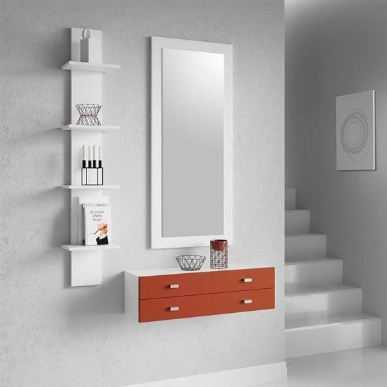 شلف دکور آینه ای دوکشو با شلف طبقاتی