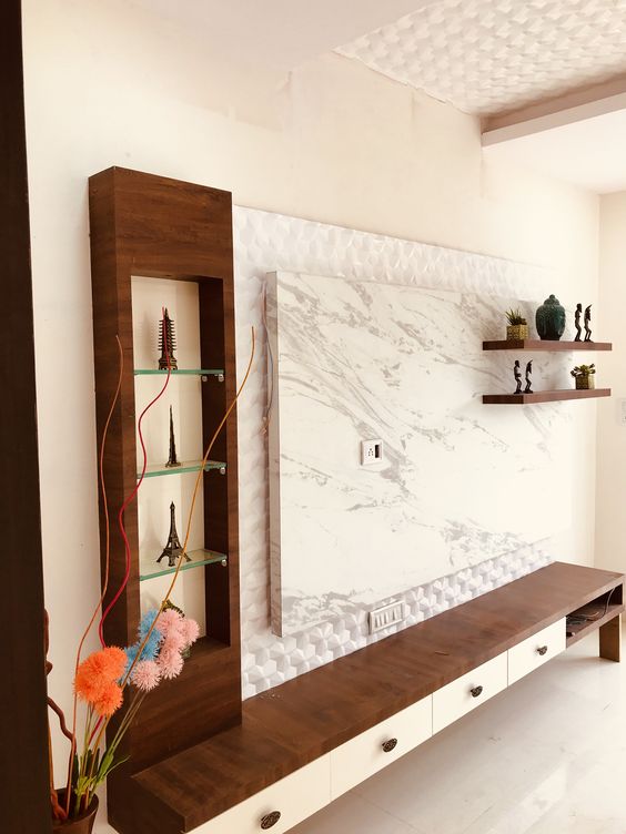  میز تلویزیون های گلس سفید طرح سنگ